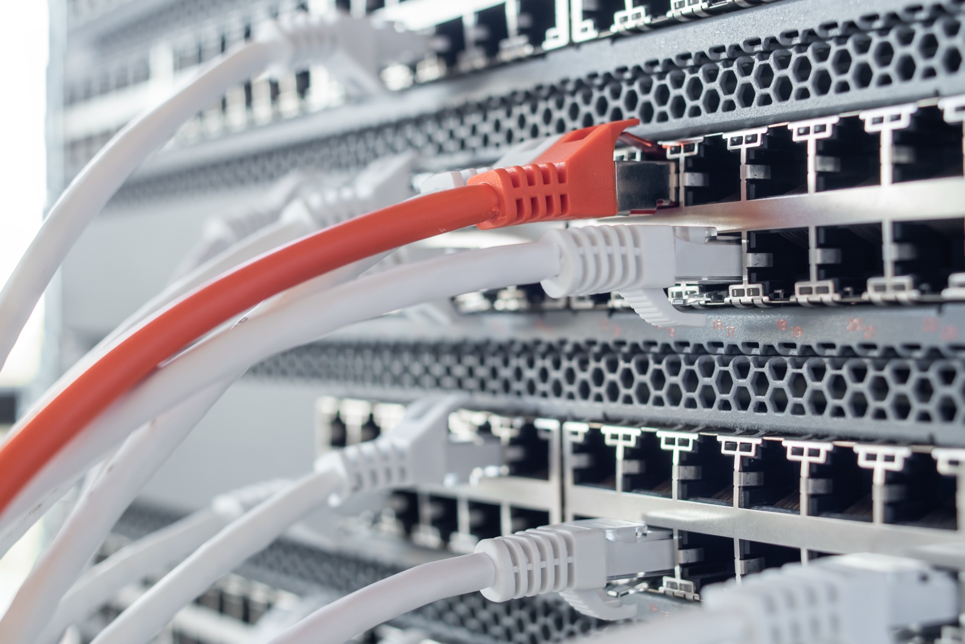 Technician working in a data center